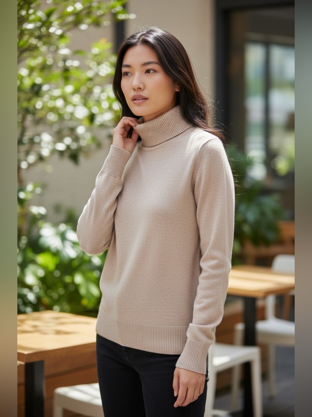 Banana Republic Lambswool Blend Turtleneck Sweater XS Beige Oatmeal